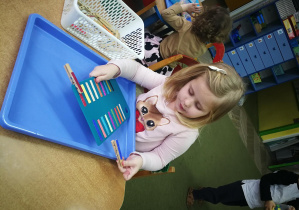 Kształcenie zmysłów Montessori "Kolorowe spinacze" - praca wolna Oliwki S.