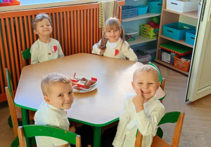 Dzieci jedzą babeczki.