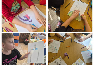 Kolaż przedstawia zdjęcia podczas rysowania superbohaterów