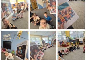 Kolaż ze zdjęciami zrobionymi podczas czytania bajki