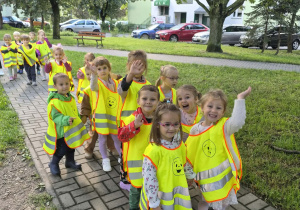 Kotki podczas spaceru, w kamizelkach odblaskowych